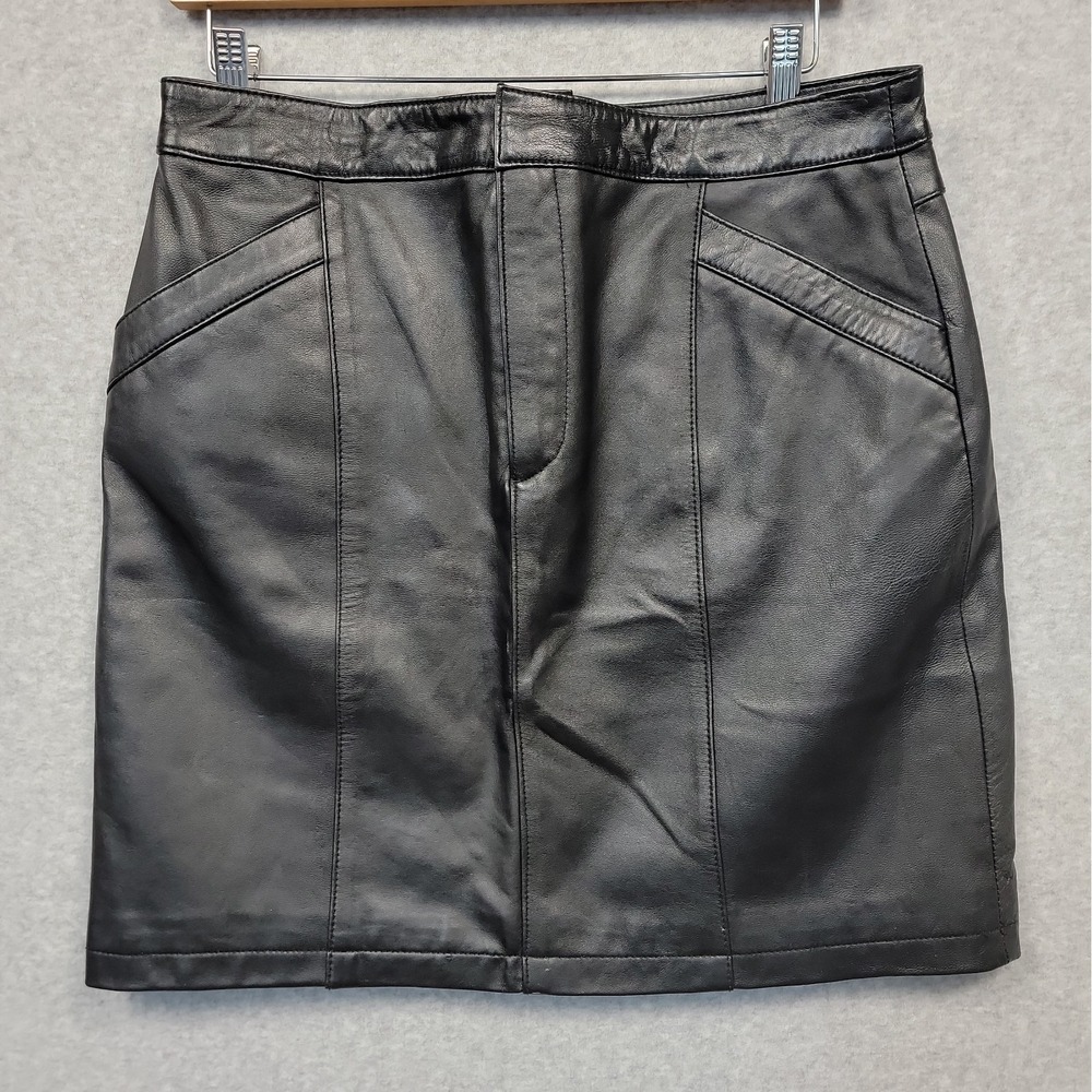 John Paul Richard Uniform Lamb Leather Mini Skirt Womens 10 Black Lined Pockets